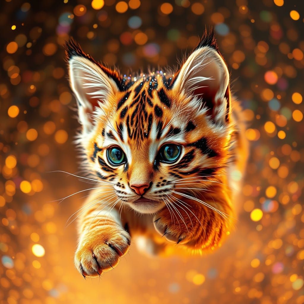 Enchanted Golden Kitten in a Kaleidoscope of Color