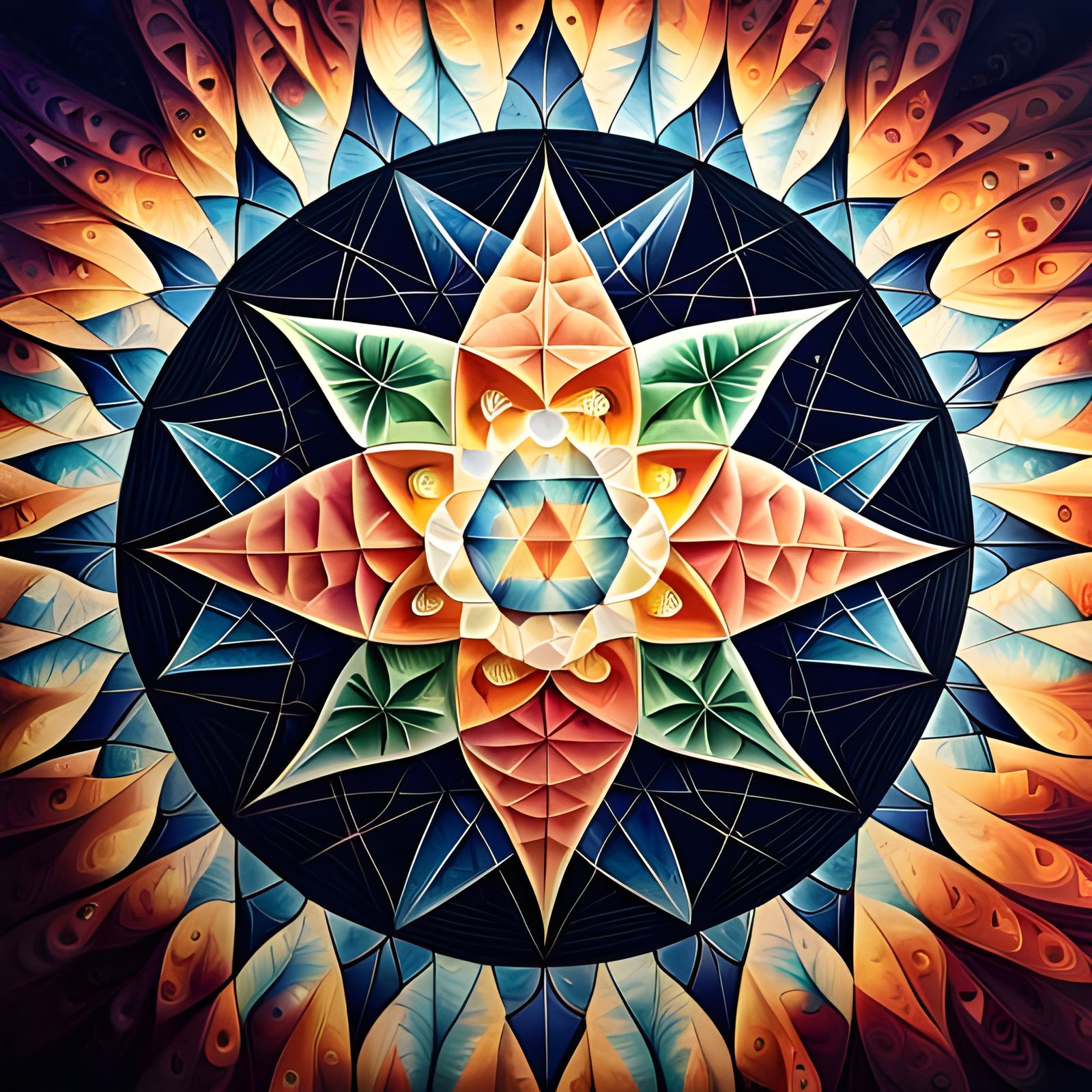 Intricate geometric image merges sacred geometry & Fibonacci sequence. Delicate lines form harmonious ...  by @deadend6