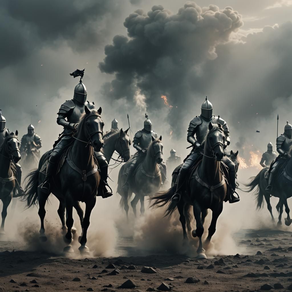 Dystopian Knights Battle in Eerie Light