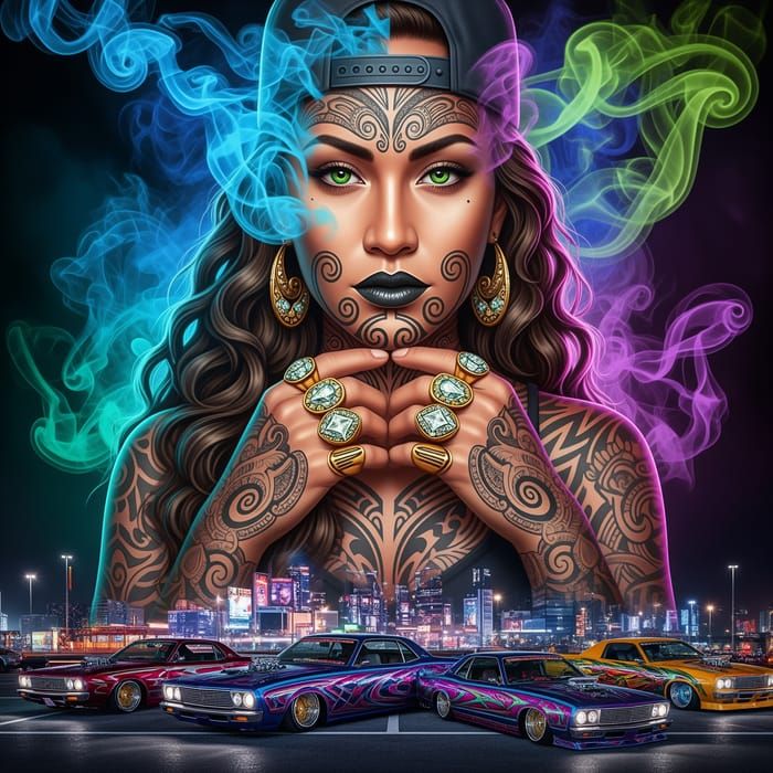 Blue and purple, green swirling smoke , a half portrait of a...