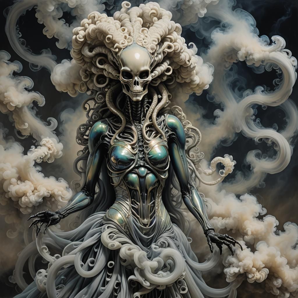 Lady Death wearing evening gown made of smoke  by @Twinkletoast