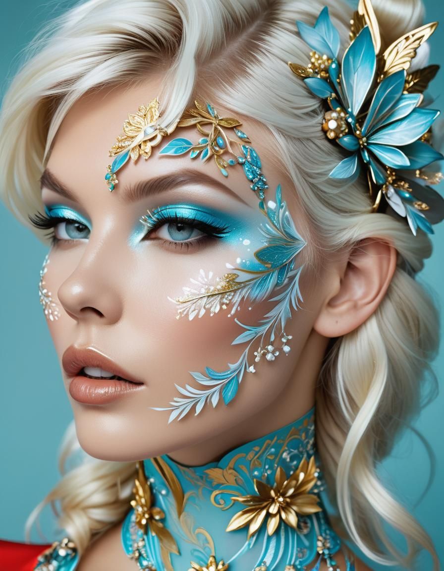 A woman with fairy face painting makeup.