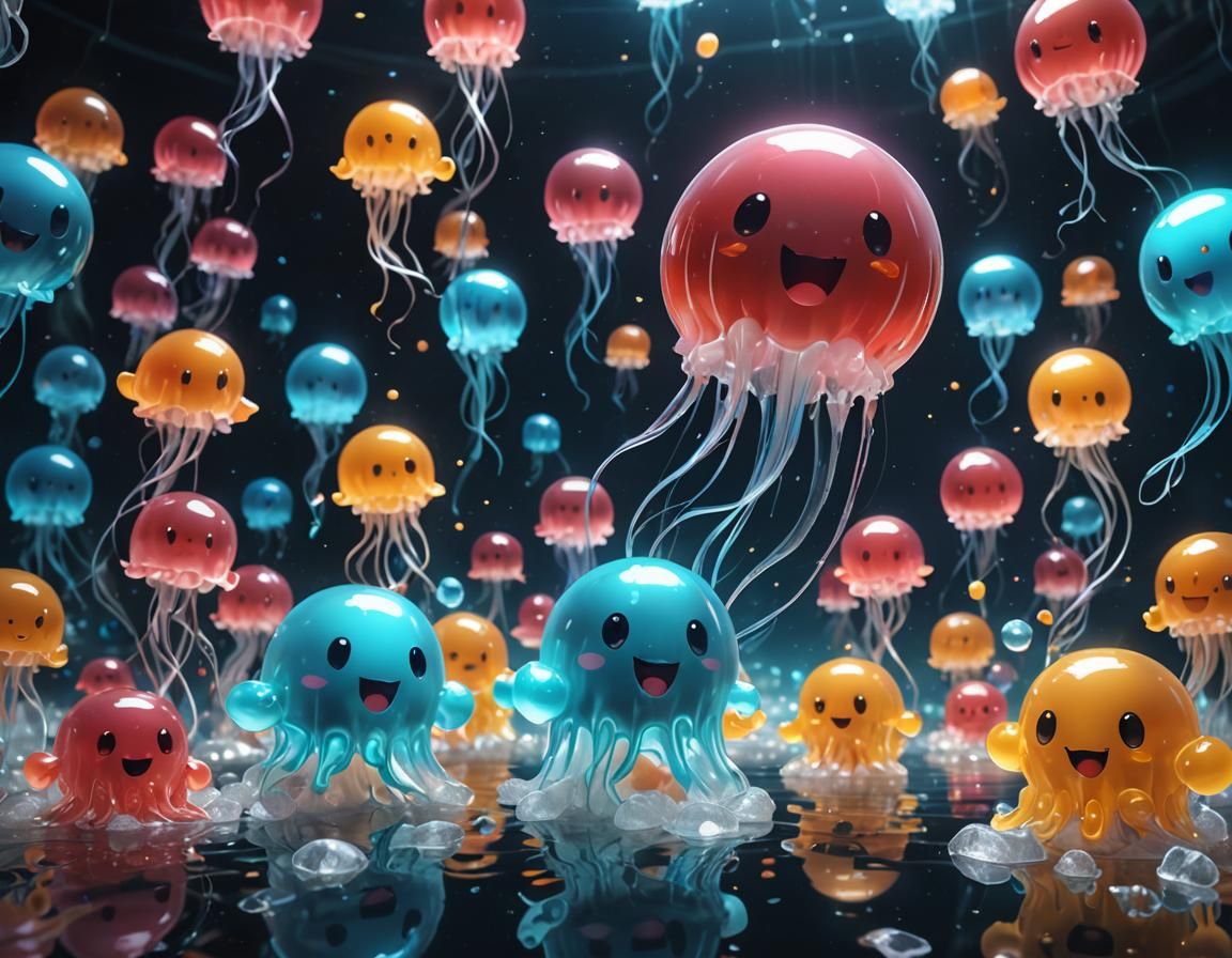 Kawaii Ghosts Chase Jellyfish Pac-Man   by @new2ai