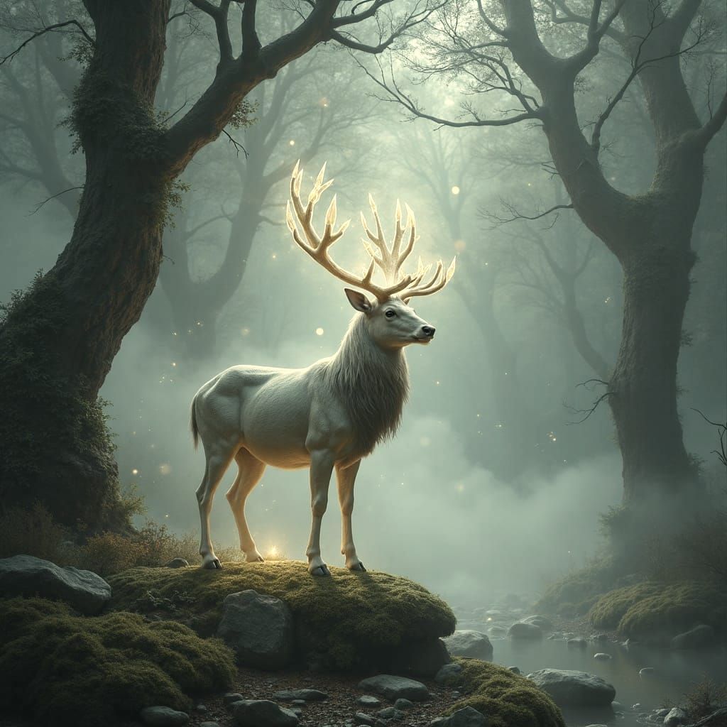 Majestic Crystal Stag in Enchanted Forest