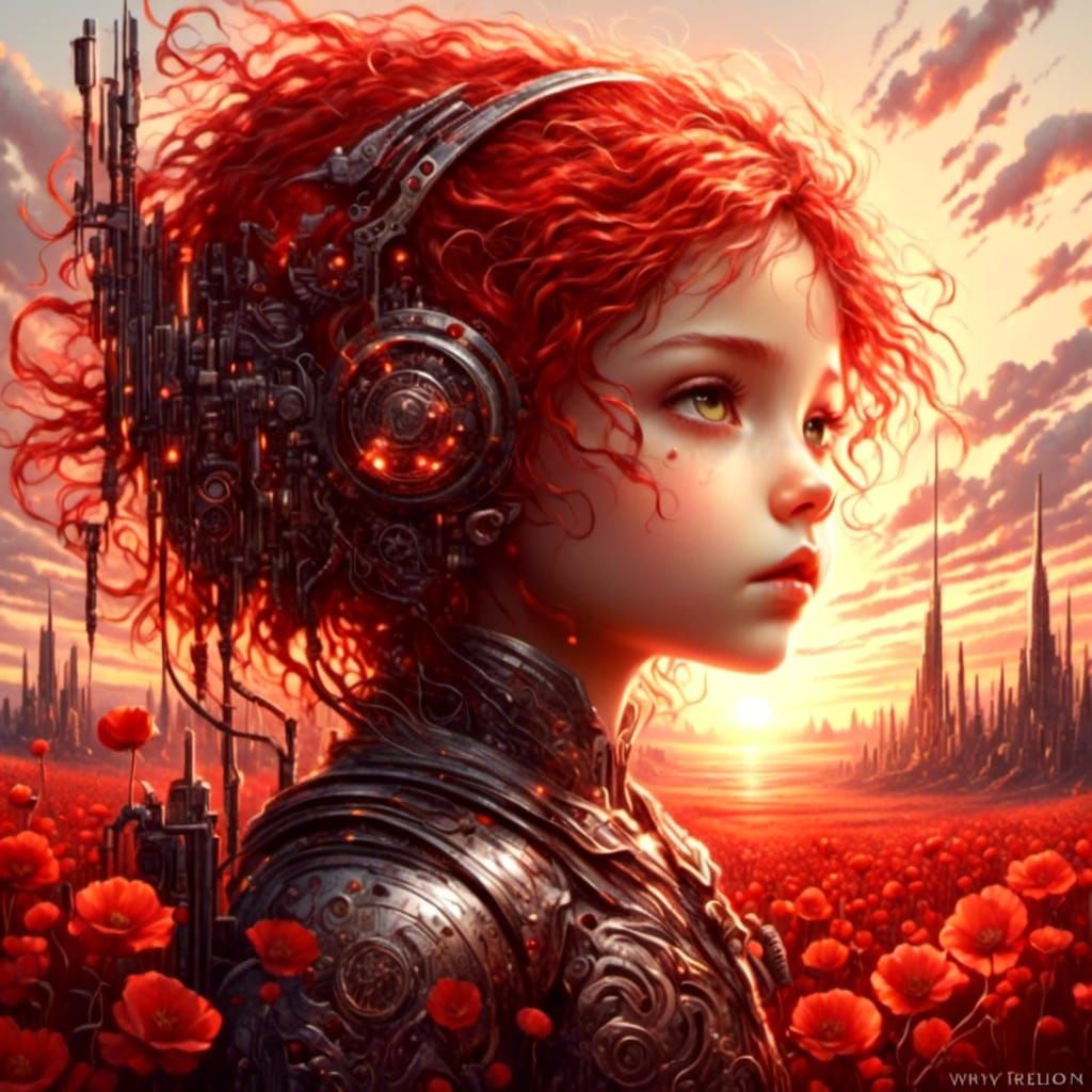 Chibi Girl and Machine in Red Light