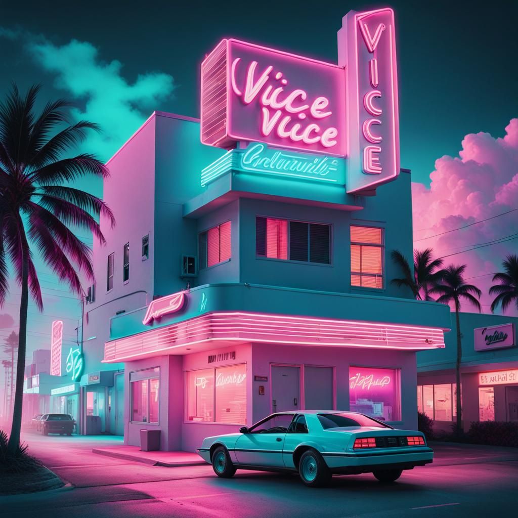 retrowave Miami scene - AI Generated Artwork - NightCafe Creator