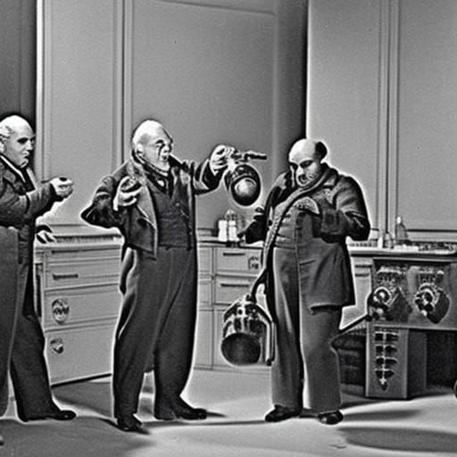 The Three Stooges are mad scientists working in a lab