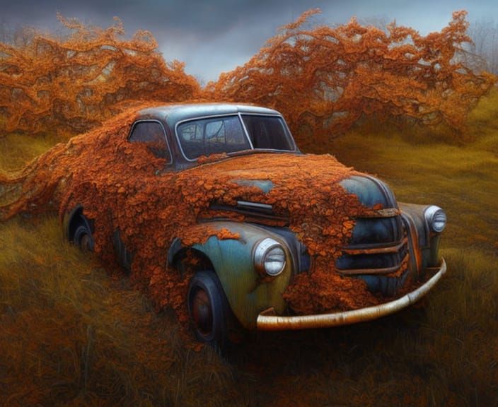 Old overgrown car