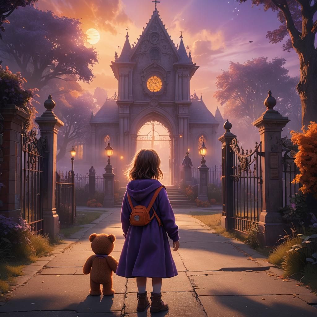 Little girl first day of school with her teddy bear  by @Tasha