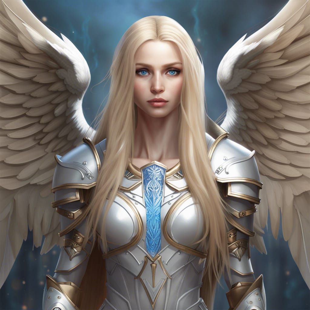 full body, ethereal female warrior archangel, hauntingly beautiful ...