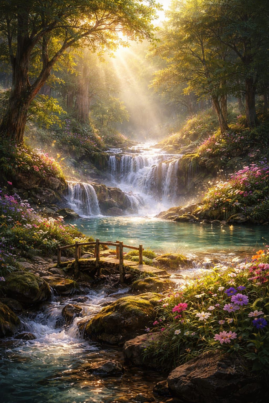✨ Morning glow over forest waterfall ✨