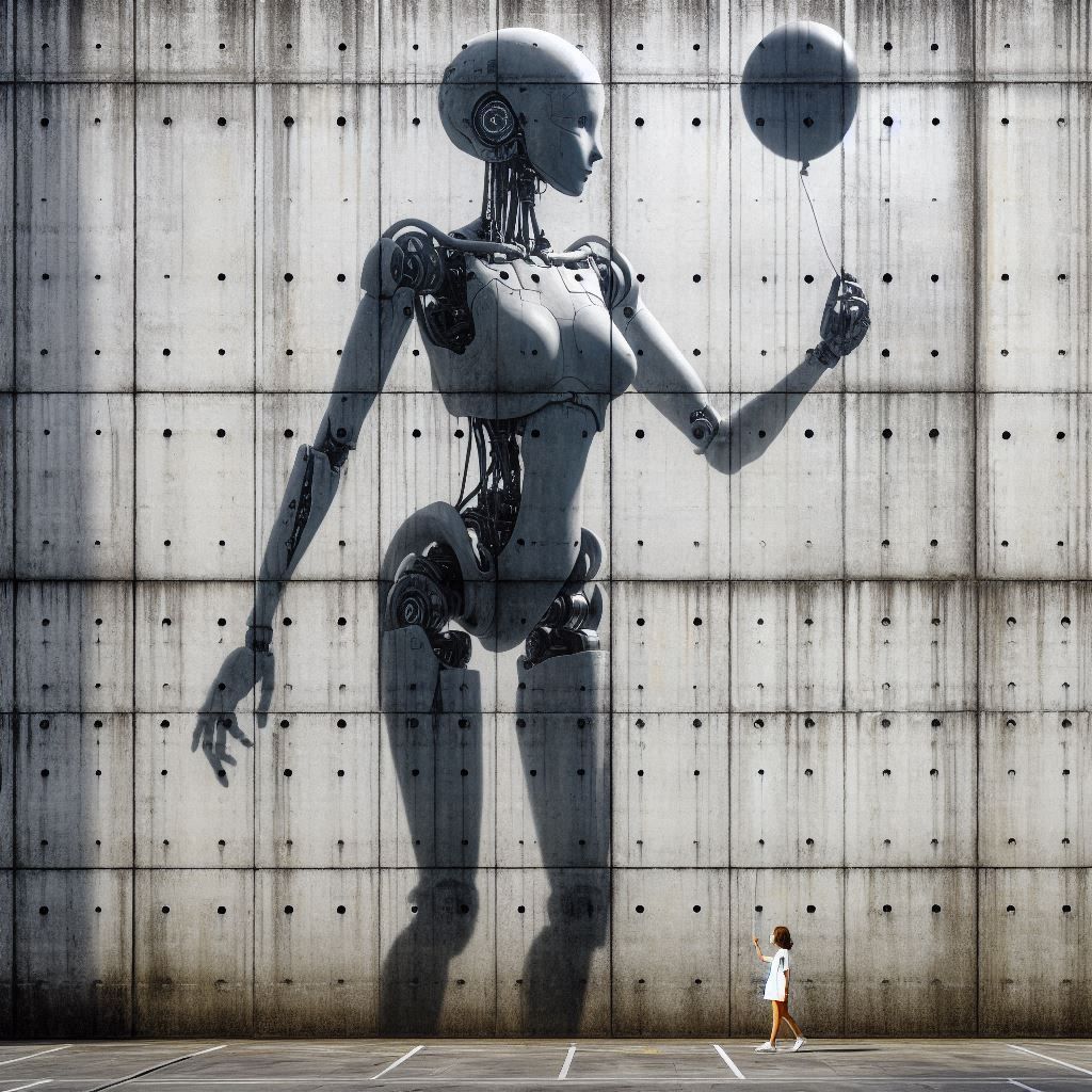 Android holding a balloon