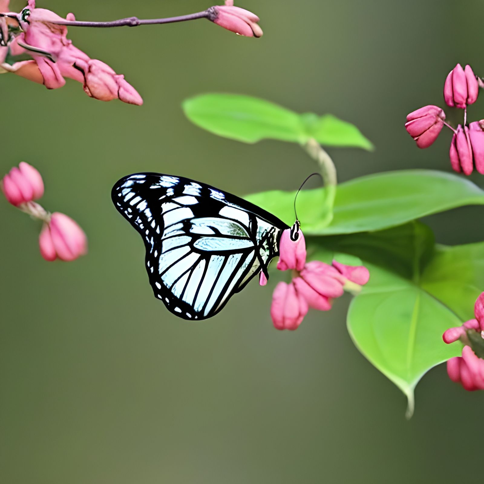Butterfly sampling honeysuckle blooms. AI Generated Artwork NightCafe Creator