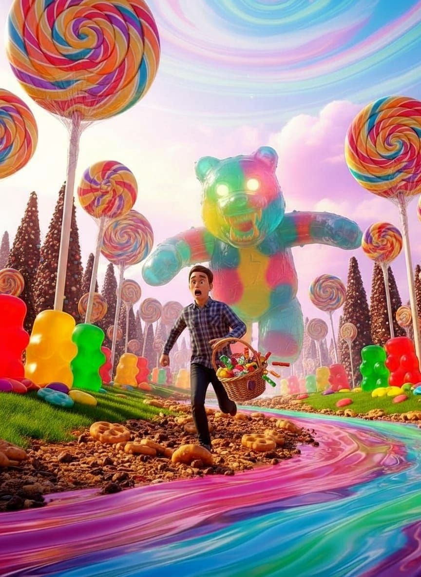 Running from gummy bear monster   by @David Myers