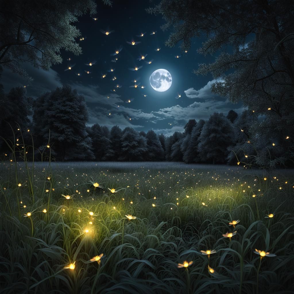 Fireflies under a full moon  by @Chris Stagg