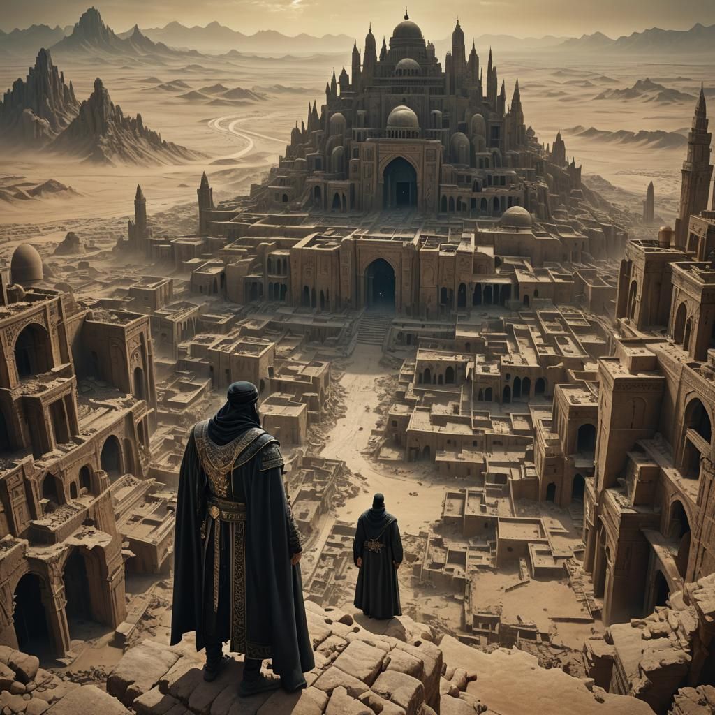 Fantasy Ruins: Middle Eastern Figure in Golden Light
