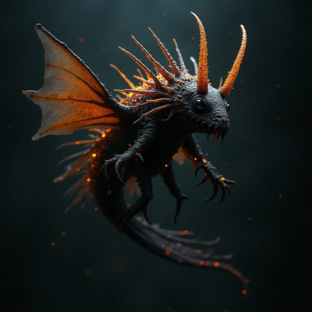 Mystical Lionfish-Bat Hybrid Creature Emerges