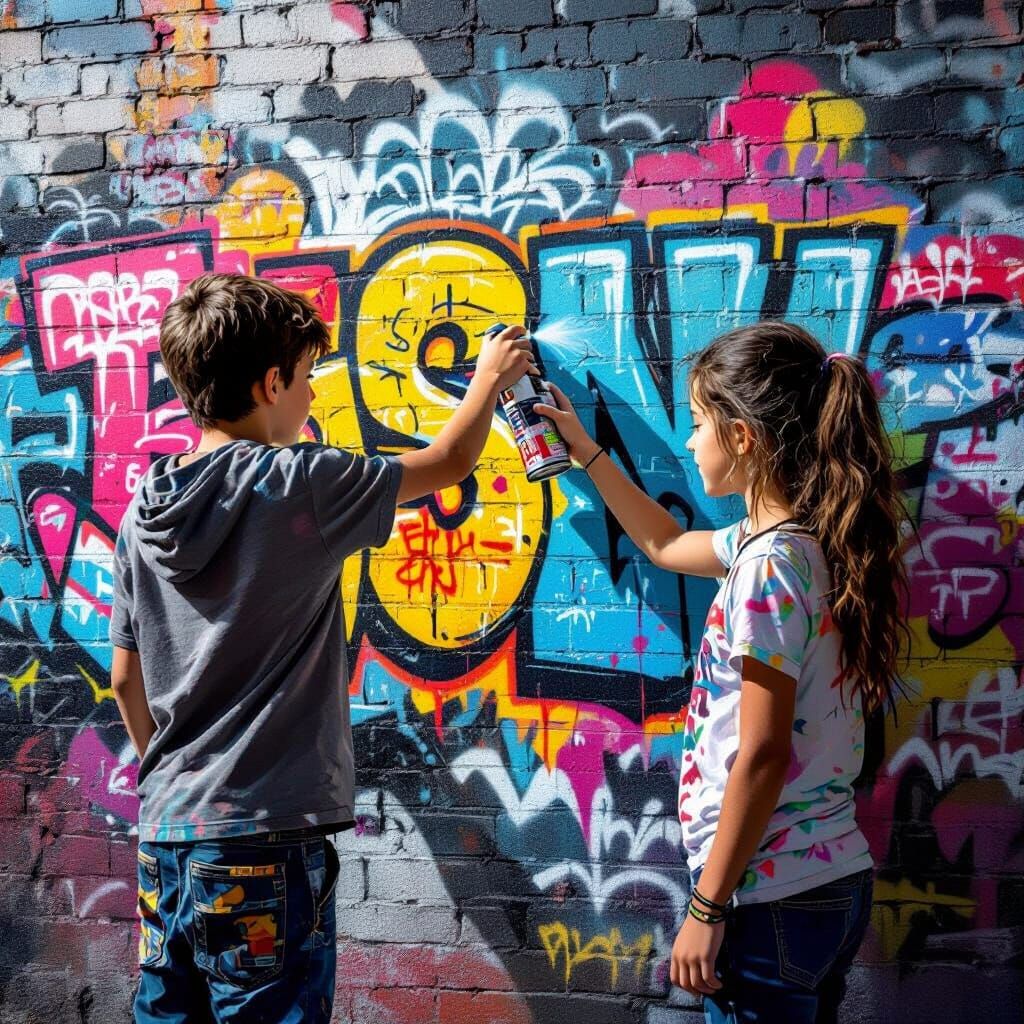 Kids Create Vibrant Graffiti Mural Together