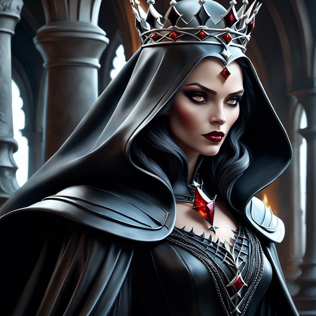 A wicked queen chess piece in the evil chess set, with a crown of ...