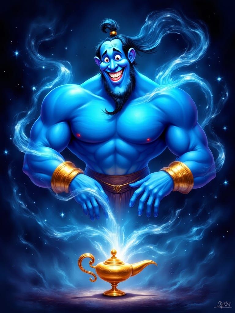Genie From Aladdin in Vibrant Digital Art Style