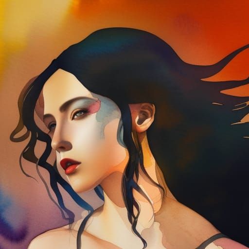 Watercolor Woman in Pre-Raphaelite Style