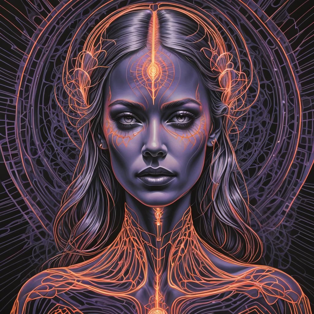 Neon black light line art portrait of a woman by Alex Grey - AI Generated  Artwork - NightCafe Creator