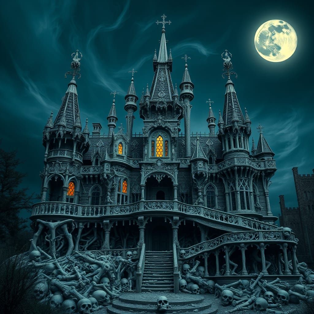 strange house made of only of bones and skulls   by @BlueDragonStarWoman