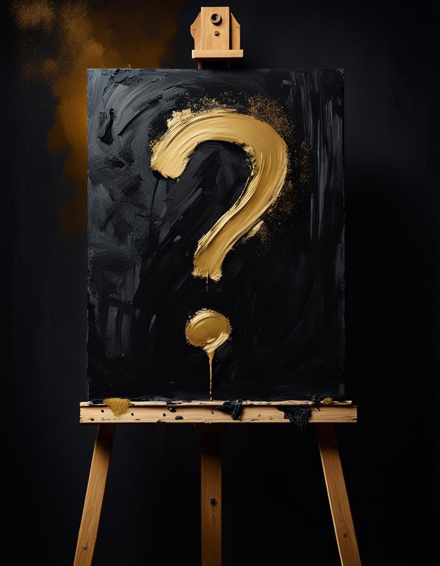 Abstract Question Mark Painting with Golden Highlights