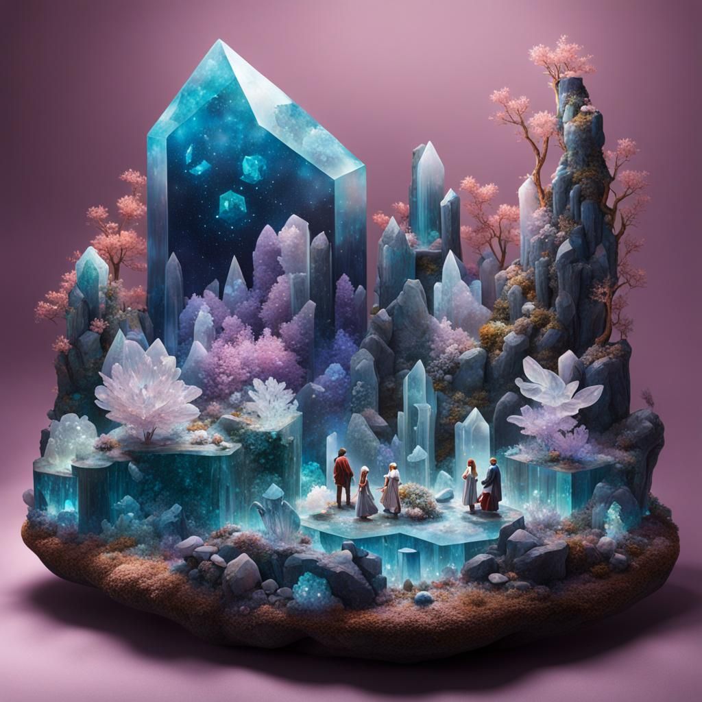 Imaginative scenes showcasing characters interacting with or surrounded by crystal-infused elements.
Artwork ...  by @Papilou