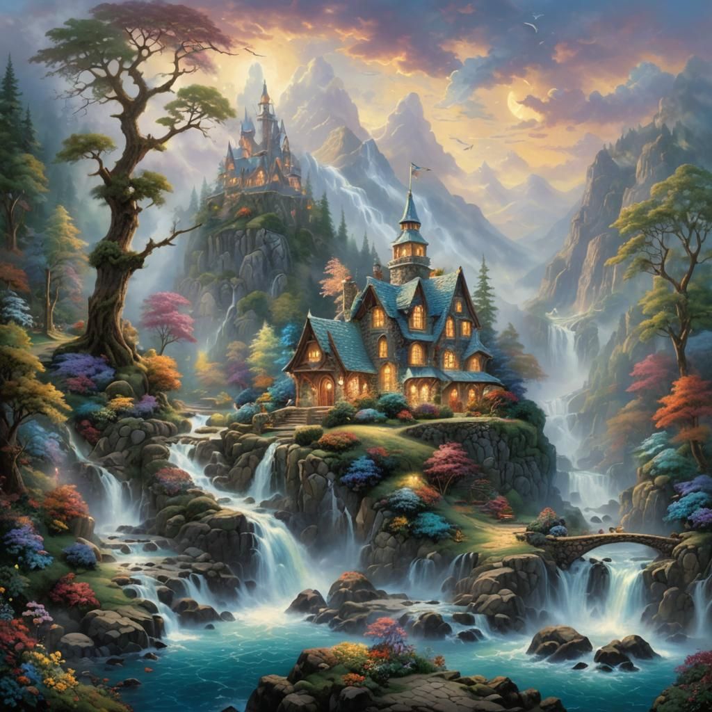 Wild Spirit ethereal fantasy hyperdetailed mist Thomas Kinka...