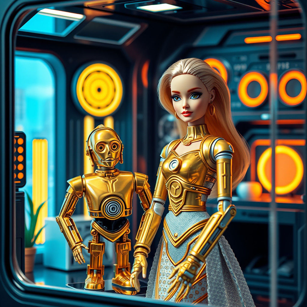 Futuristic Barbie and C3PO Set.