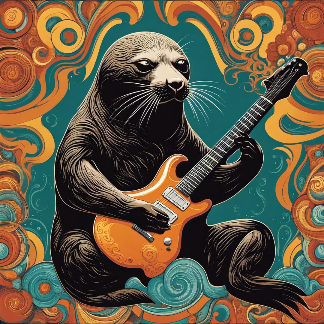 Seal playing electric guitar with a bottle of beer AI Generated