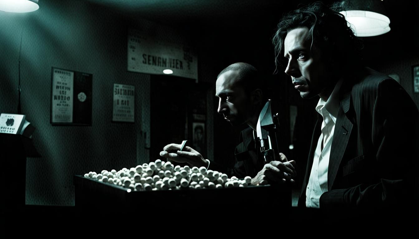 "The Pusher" epic gritty film noir retro crime masterpiece by Tim