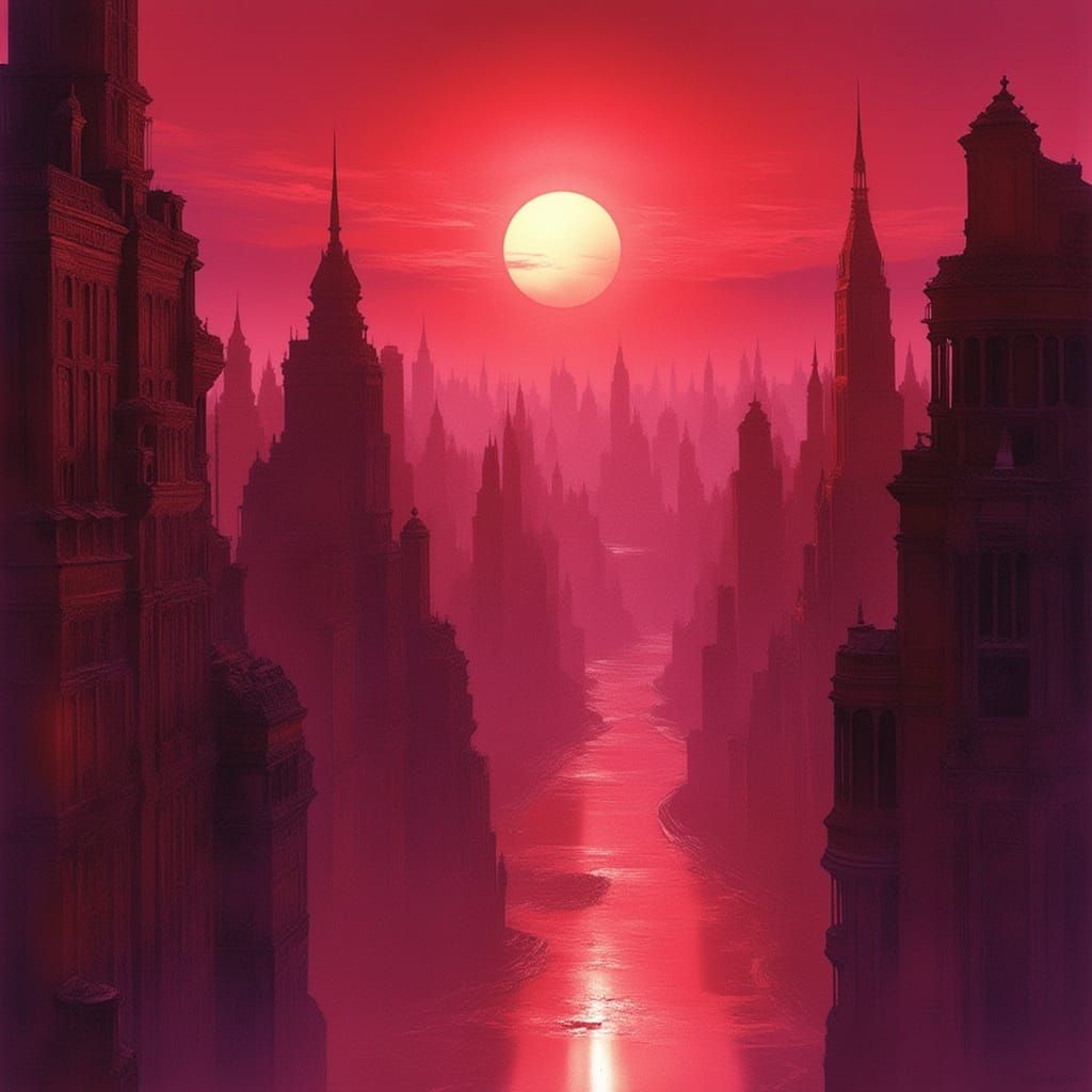 A city skyline in Winza Rubies. <lora:Archetypal Images:1.0> <lora:Winza Rubies:1.0> Extraordinary intricate details Sharp focus. Clear cont...