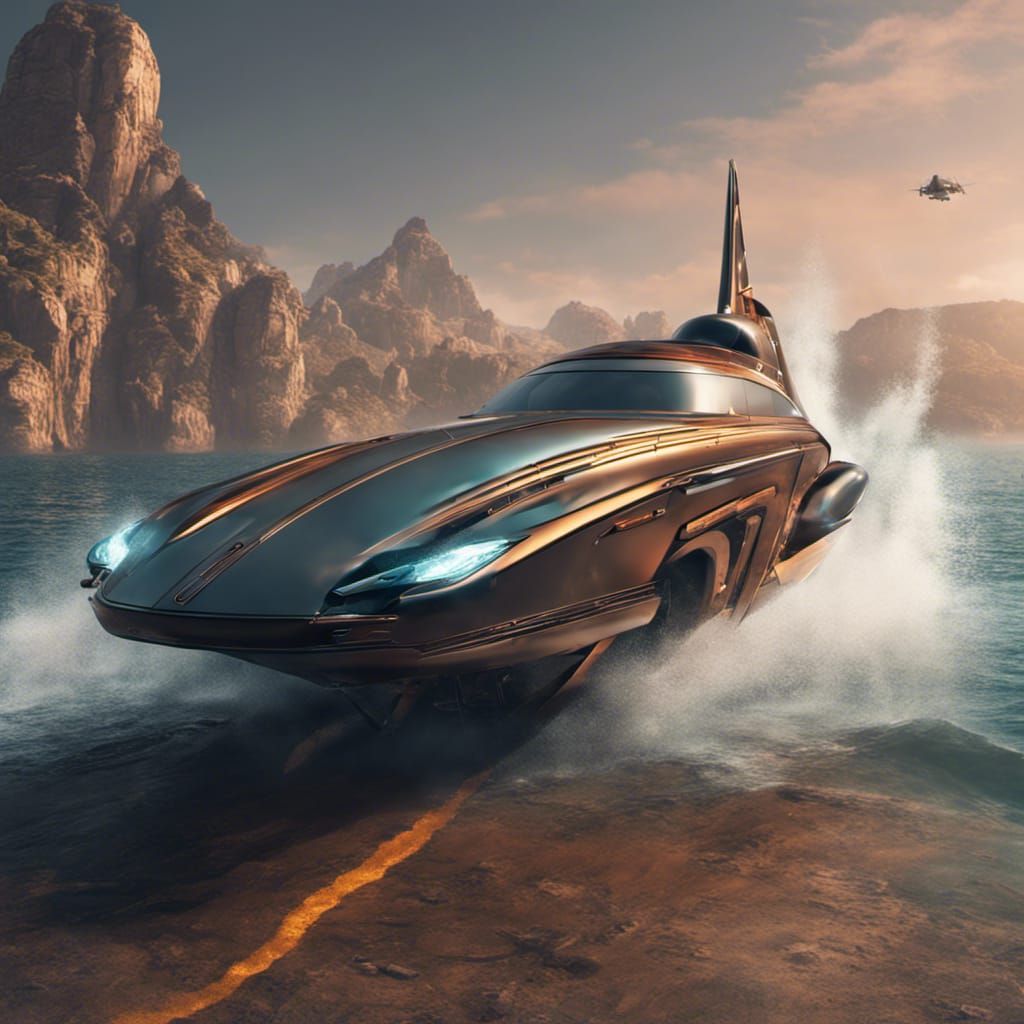 A boat that's a jet that's a car with four wheels  by @IndiCat