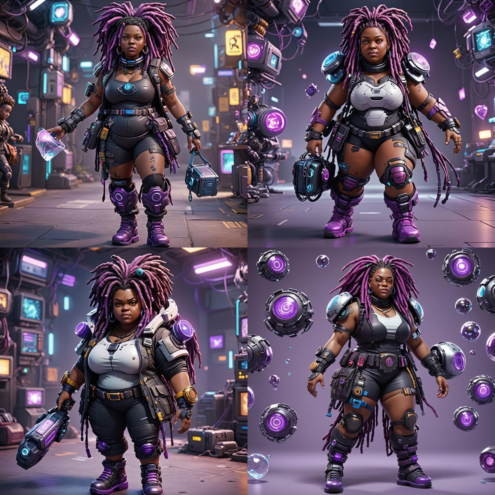 Bopping, bioPink hoping, bioPunk, Black chubby fat woman with purple  dreadlocks that has Biotechnology bionic eyes, bionic ears, and a bioni...  - AI Generated Artwork - NightCafe Creator