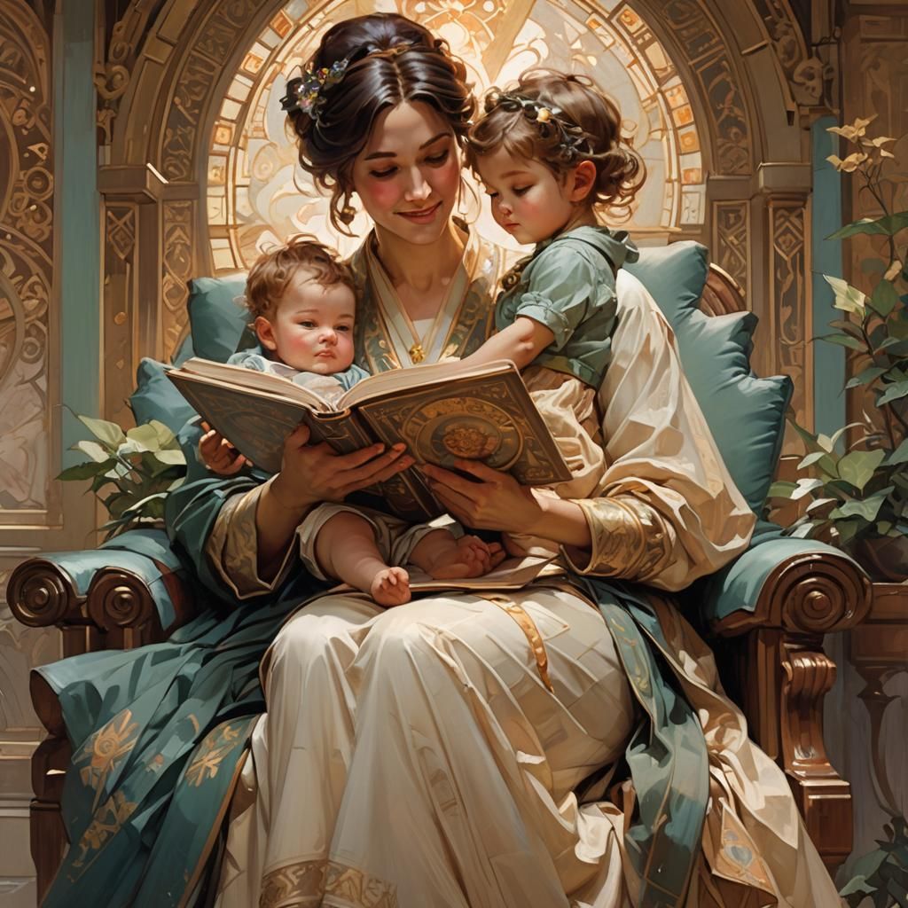 Reading to her children  by @Virginia Allain
