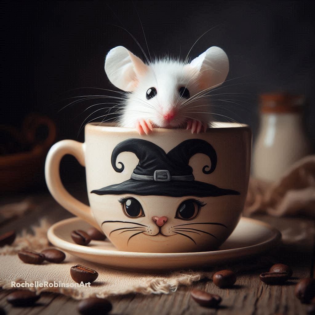 A White Mouse In A Coffee Cup