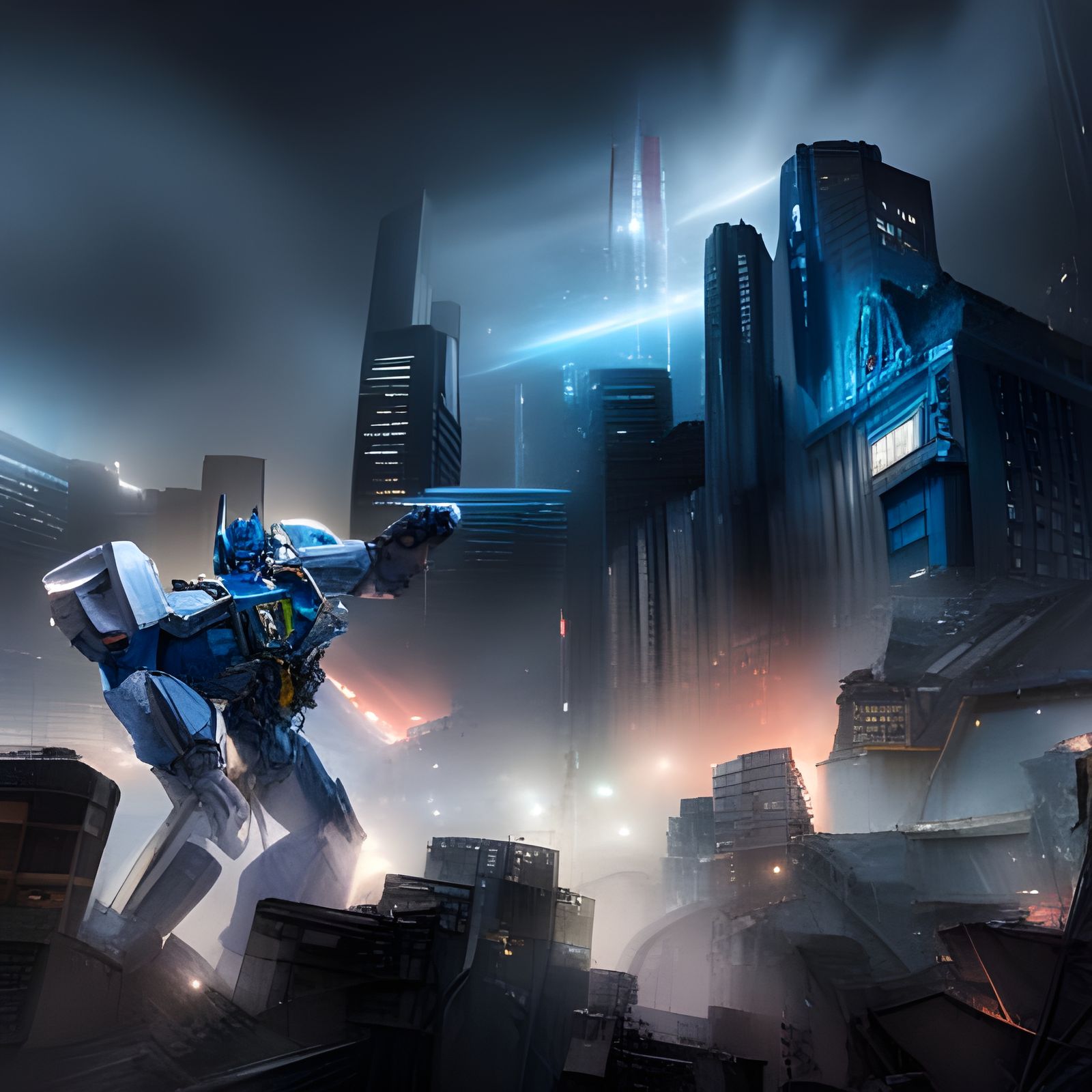 highly detailed transformers and  sci-fi characters battling...