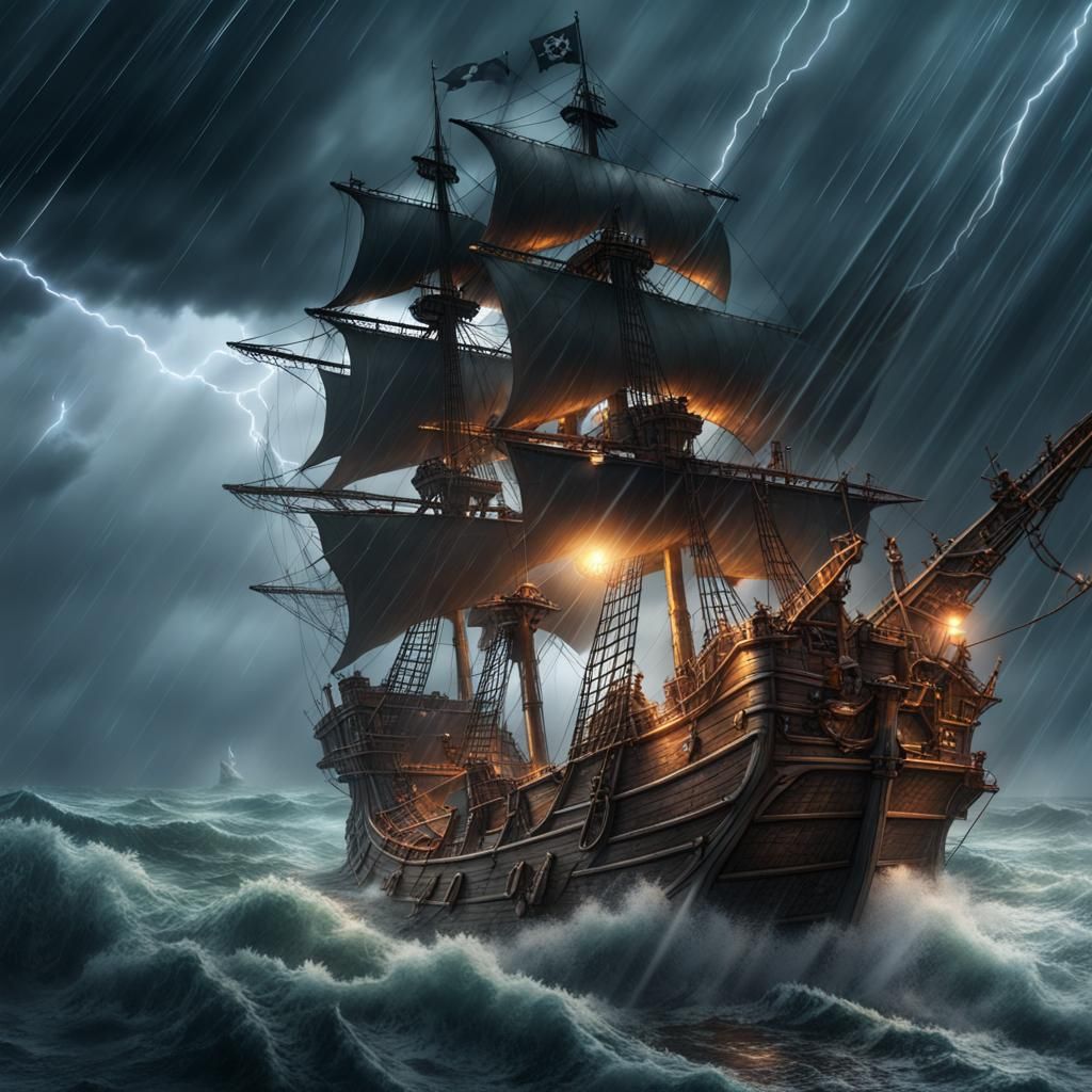 Ship on a stormy sea - AI Generated Artwork - NightCafe Creator