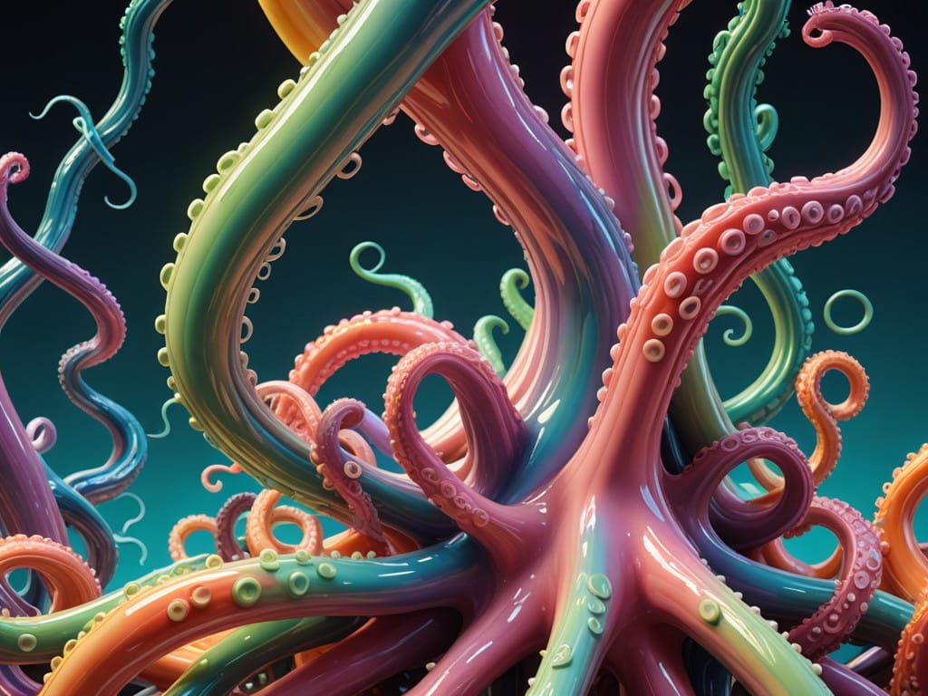 Vibrant Psychedelic Wax Tentacles in Abstract Fractal Geomet...