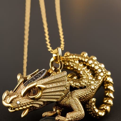 Steampunk dragon guarding her gold and diamonds metallic gli...
