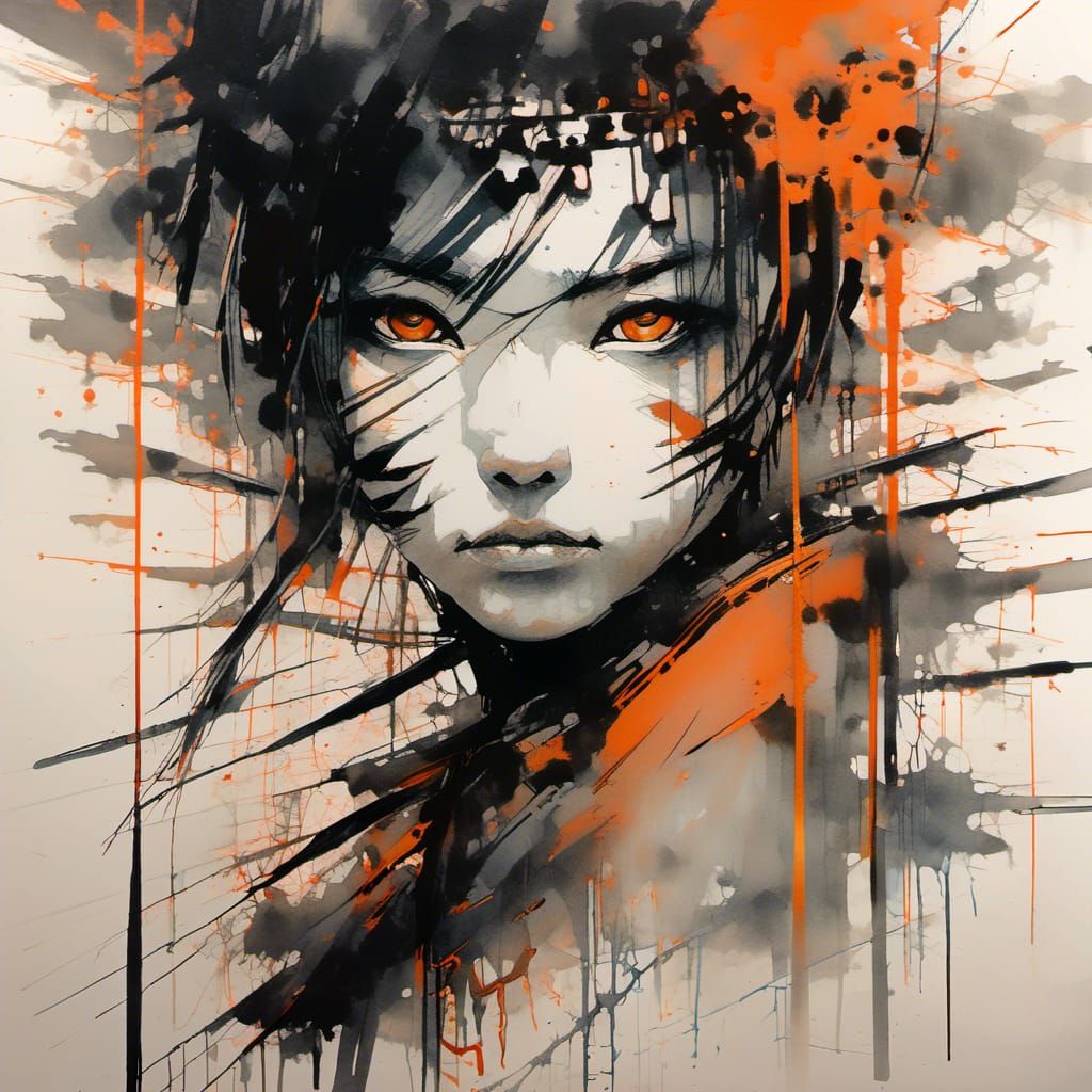 Vivid Orange Black Tiger Ninja Art