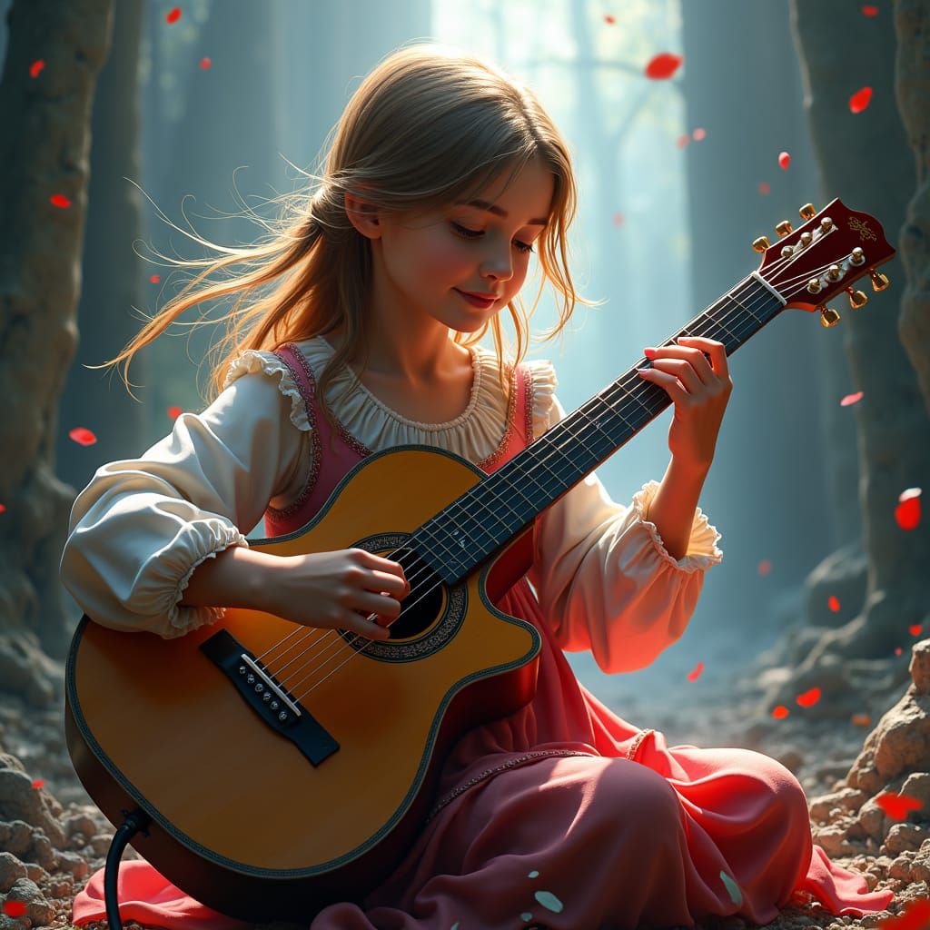 Russian girl playing a guitar 