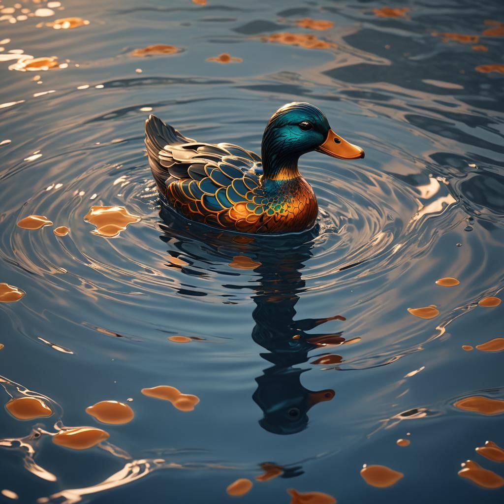 Glass Duck Swimming: Reflective Fantasy Concept Art