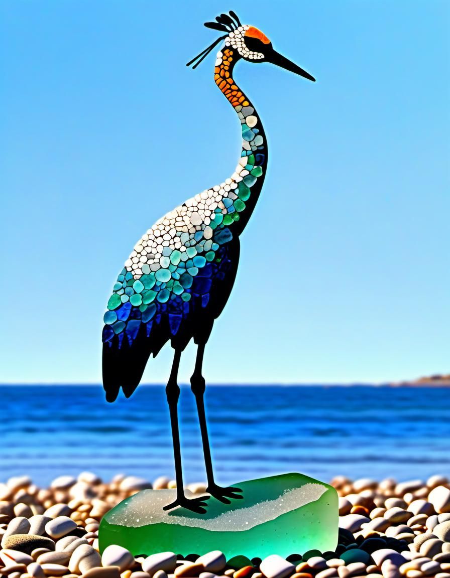 CRANE ON PEBBLE BEACH