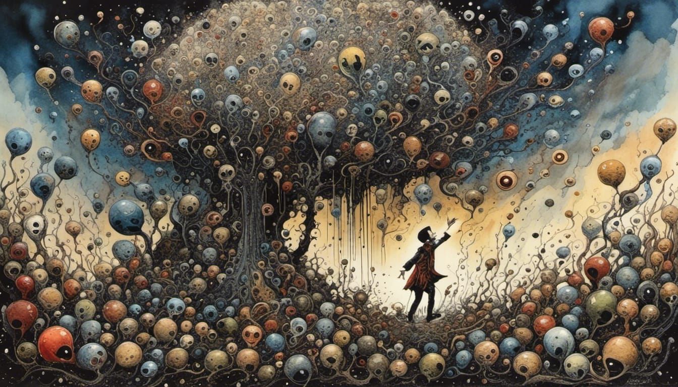 "Look Up (To See What's Coming Down)" epic surreal watercolo...