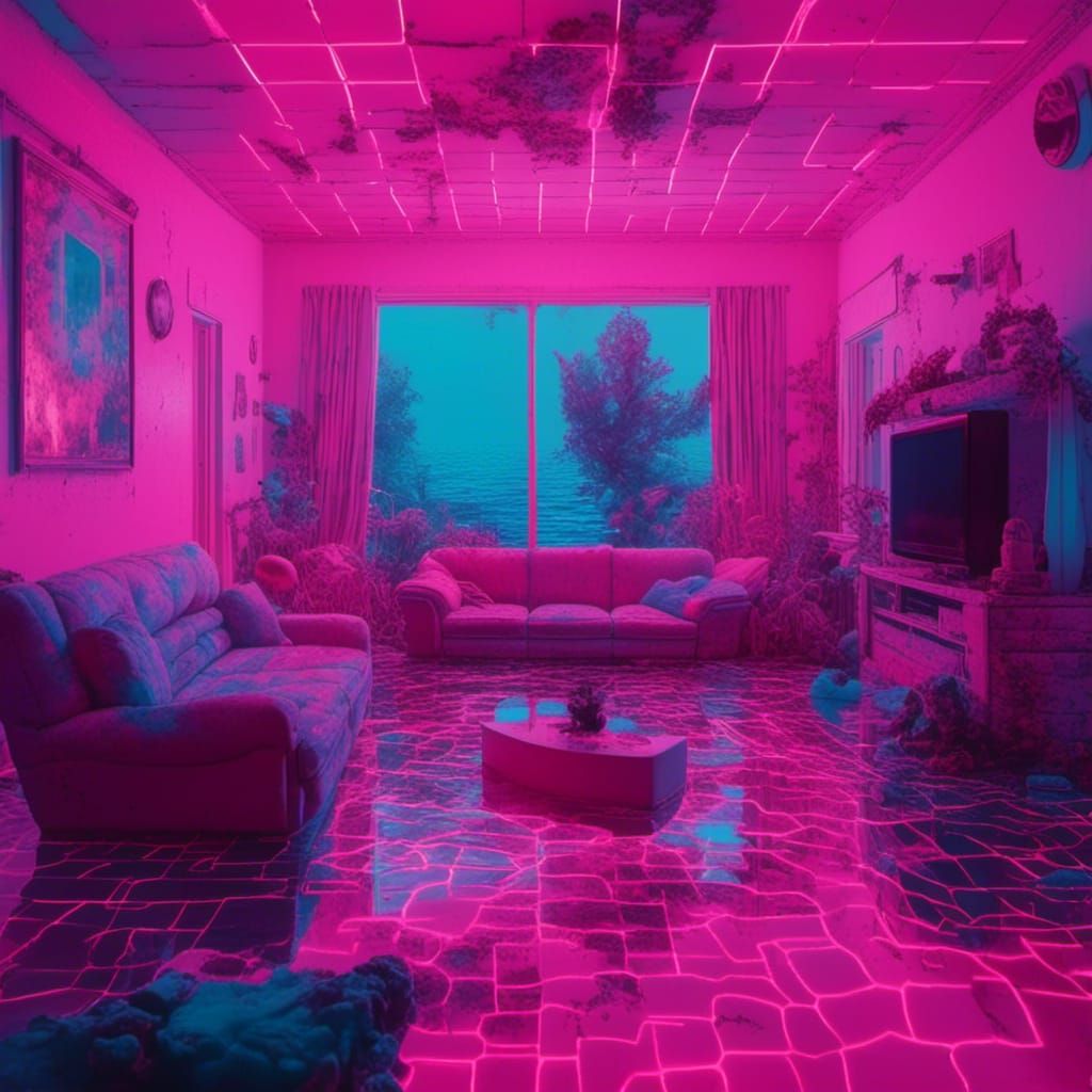 <lora:Sunken Suburb:0.7>
Submerged Liminal living room in the Suburb. Vaporwave