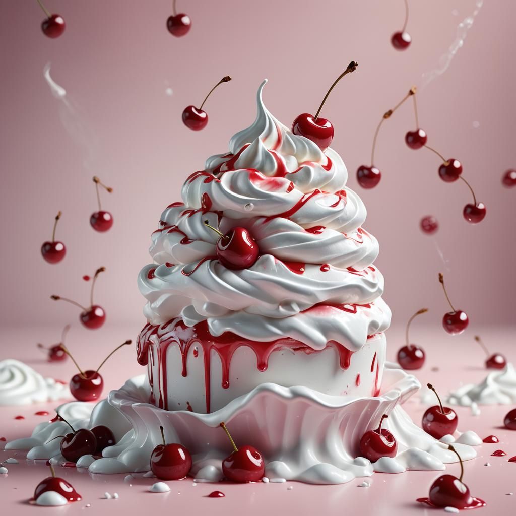 Hyperrealistic Cherry Topped Whipped Cream Art