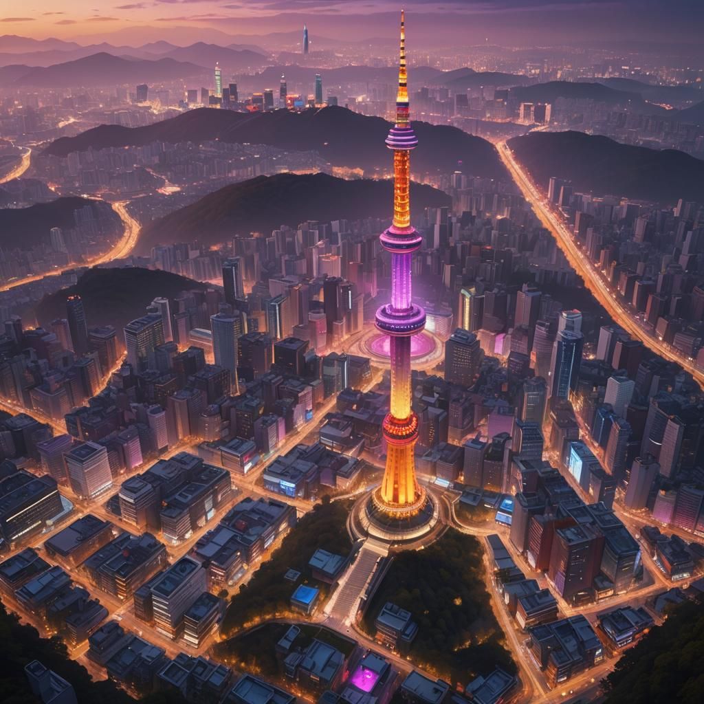 Namsan Tower in a Neon Korean City